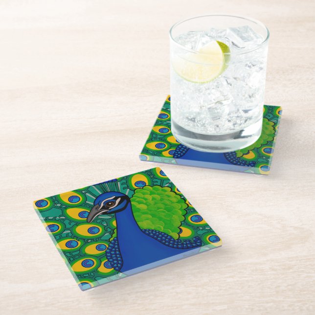 Dessous-de-verre En Verre Dessous de verre en verre Peacock (Incliné)