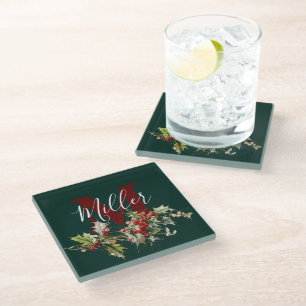 Dessous-de-verre En Verre Dessous de verre en verre personnalisé avec houx e
