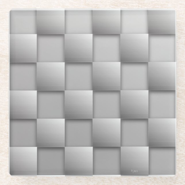 Dessous-de-verre En Verre Dessous de verre en verre Silver Checkers (Devant)
