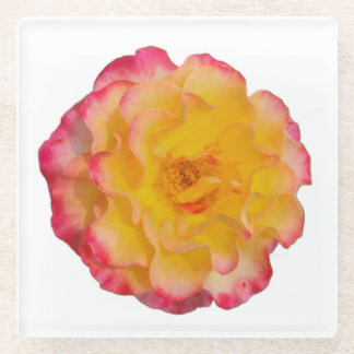 Dessous-de-verre En Verre Dessous de verre Fleur Rose Jaune