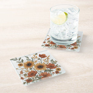 Dessous-de-verre En Verre Dessous de verre Floral Boho - Fleurs de soleil, m