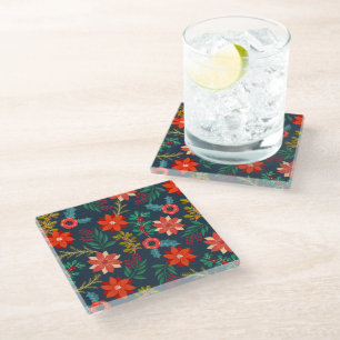 Dessous-de-verre En Verre Dessous de verre floral de Noël