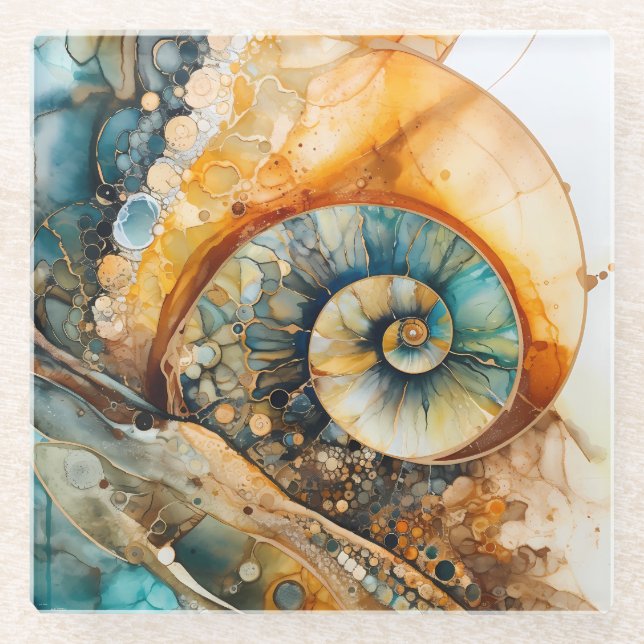 Dessous-de-verre En Verre Dessous de verre fossile de Gem Ammonite (Devant)