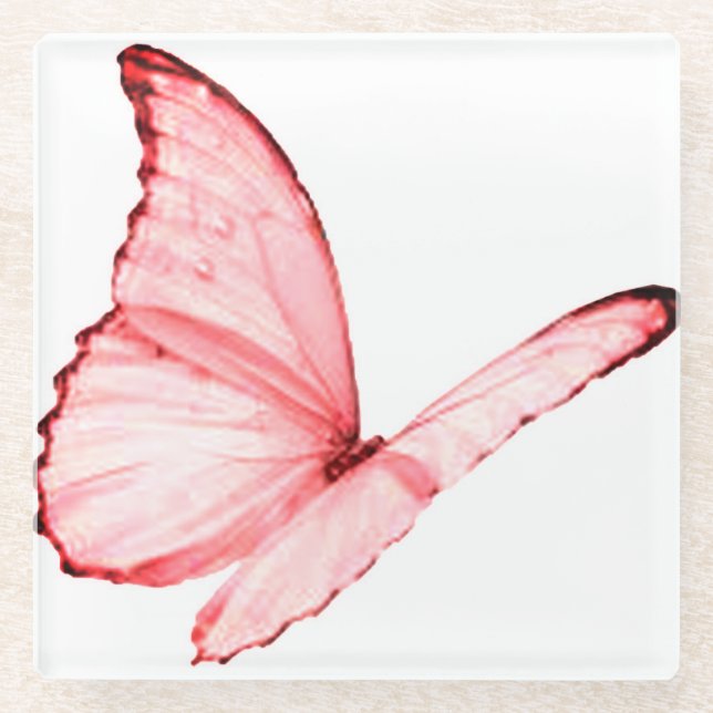 Dessous-de-verre En Verre Dessous de verre papillon rose (Devant)