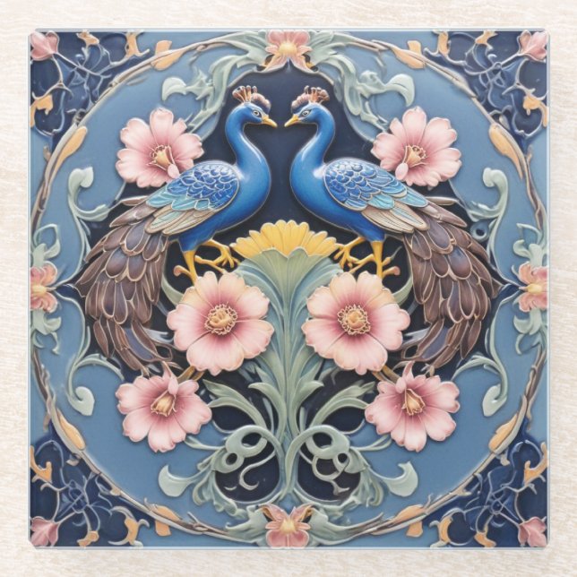 Dessous-de-verre En Verre Dessous de verre Peacock Pair (Devant)