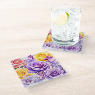 Dessous-de-verre En Verre Dessous de verre Roses Romance & Fleurs Lilac
