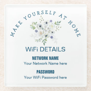 Dessous-de-verre En Verre Détails WiFi Pour Les Visiteurs Typographie Floral