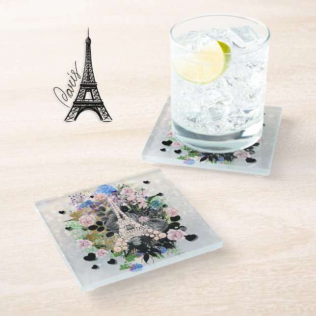 Dessous-de-verre En Verre Diamants Tour Eiffel Floral (Créateur téléchargé)