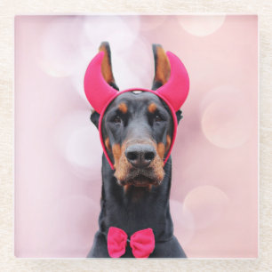 Dessous-de-verre En Verre Doberman dans le costume du diable