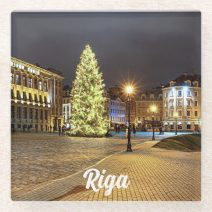 Dessous-de-verre En Verre Dôme Carré avec sapin de Noël à Riga