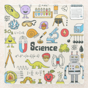 Dessous-de-verre En Verre Doodles de science : Ensemble d'écoles à main.