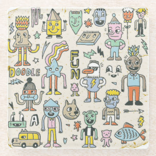 Dessous-de-verre En Verre Doodles Wacky : jeu de caractères Vintage