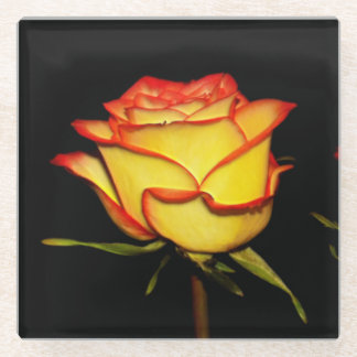 Dessous-de-verre En Verre Double Red and Yellow Rose Bloom
