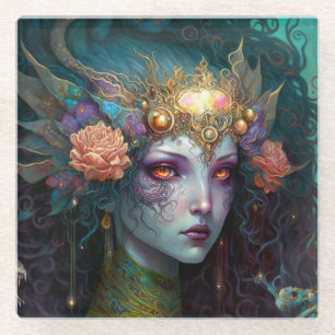 Dessous-de-verre En Verre Dragon Goddess Queen Imaginaire Art