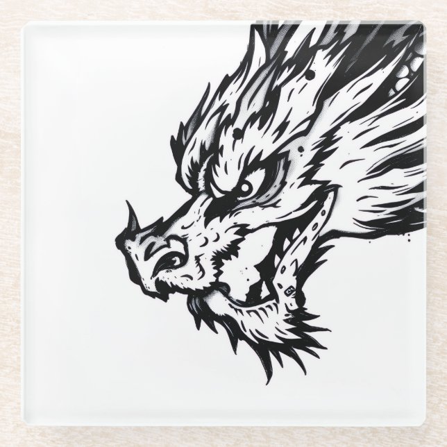 Dessous-de-verre En Verre Dragon Noir & Blanc (Devant)
