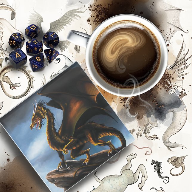Dessous-de-verre En Verre Dragon noir cuivre or (Créateur téléchargé)