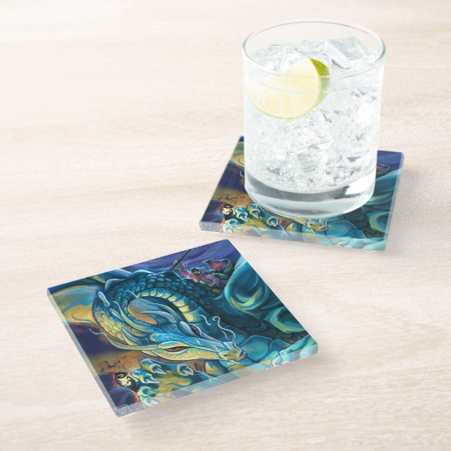 Dessous-de-verre En Verre Dragon Rider Imaginaire Art (Incliné)