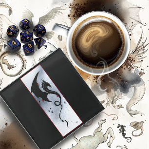 Dessous-de-verre En Verre Dragon tribal noir gras rouge et bleu fleurs