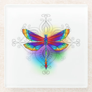 Dessous-de-verre En Verre Dragonfly en arc-en-ciel