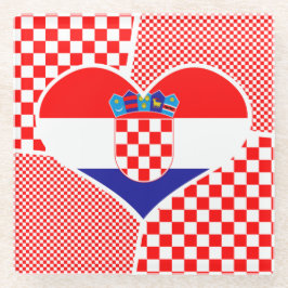 Dessous-de-verre En Verre Drapeau croate au coeur