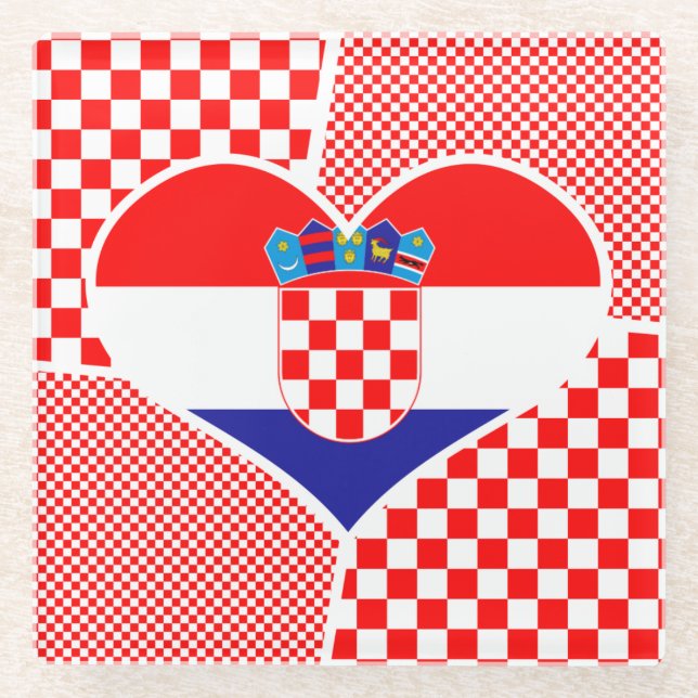 Dessous-de-verre En Verre Drapeau croate au coeur (Devant)