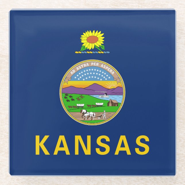 Dessous-de-verre En Verre Drapeau de l'État du Kansas (Devant)