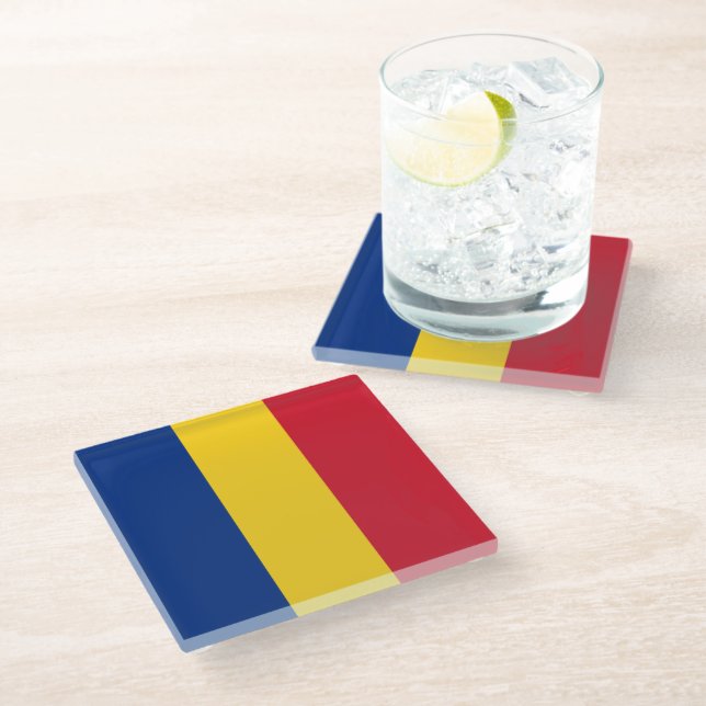 Dessous-de-verre En Verre Drapeau de Roumanie (Incliné)