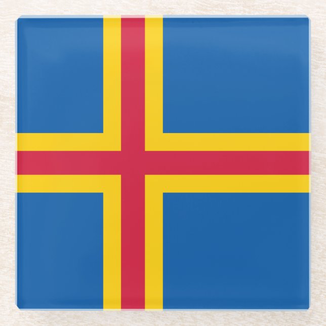 Dessous-de-verre En Verre Drapeau des îles Åland patriotiques (Devant)