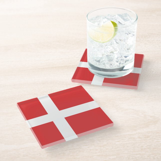 Dessous-de-verre En Verre Drapeau du Danemark (Incliné)