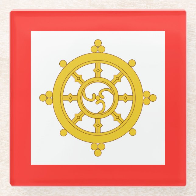 Dessous-de-verre En Verre Drapeau du royaume de Sikkim (Devant)