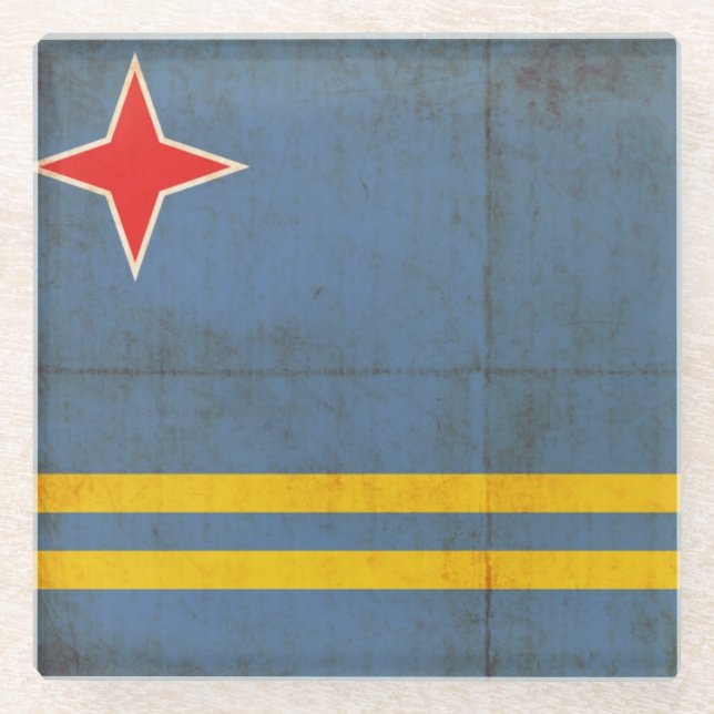 Dessous-de-verre En Verre Drapeau grunge d'Aruba (Pays-Bas) (Devant)