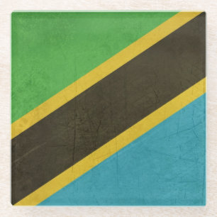 Dessous-de-verre En Verre Drapeau grunge d'État souverain de la Tanzanie