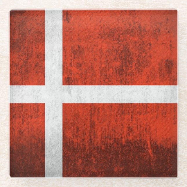 Dessous-de-verre En Verre Drapeau grunge du Danemark (Devant)