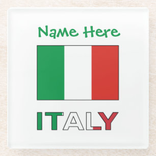 Dessous-de-verre En Verre Drapeau Italien Moderne Tricolore Nom Ici 