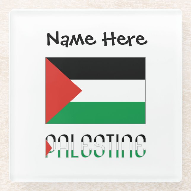 Dessous-de-verre En Verre Drapeau palestinien avec votre nom (Devant)