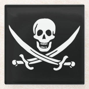 Dessous-de-verre En Verre Drapeau pirate crâne épées croisées
