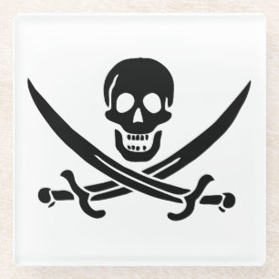 Dessous-de-verre En Verre Drapeau pirate crâne épées croisées