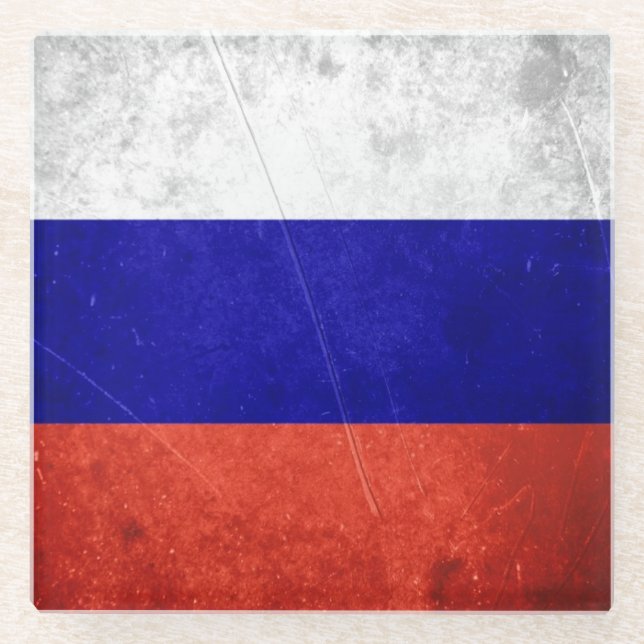 Dessous-de-verre En Verre Drapeau russe grunge (Devant)