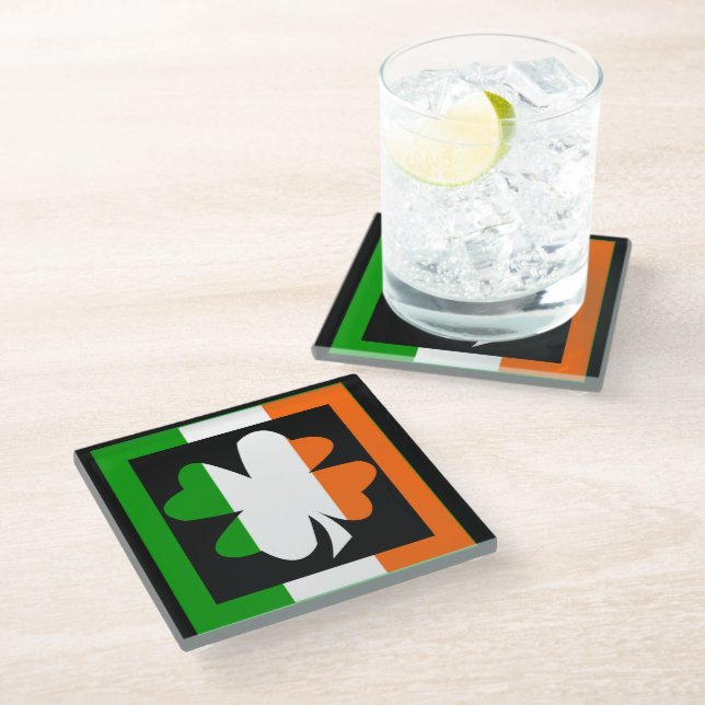 Dessous-de-verre En Verre Drapeau Shamrock irlandais (Incliné)
