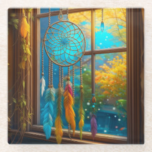 Dessous-de-verre En Verre Dreamcatcher dans la fenêtre Boho