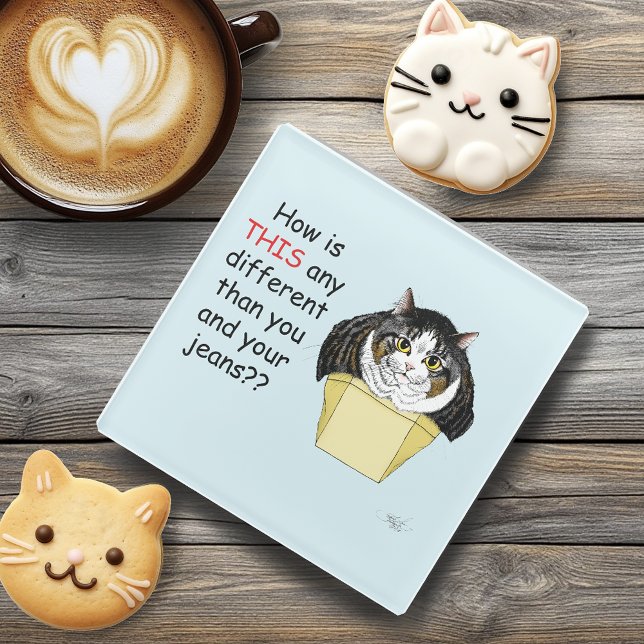 Dessous-de-verre En Verre Drôle Chubby Tabby Boîte à chat (Créateur téléchargé)