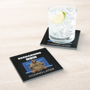 Dessous-de-verre En Verre Drôle de Bigfoot Programmeur Rechargeant le Codage
