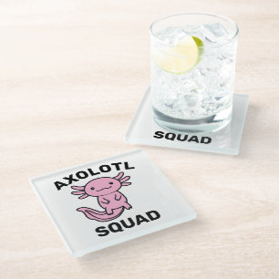 Dessous-de-verre En Verre Drôle petite équipe de Axolotl personnalisable ros