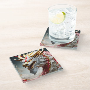 Dessous-de-verre En Verre Échelles rouge blanc et or