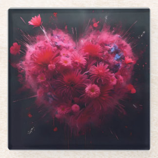 Dessous-de-verre En Verre Éclatement du coeur rose