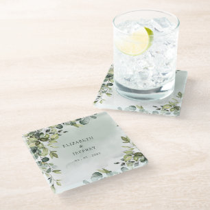 Dessous-de-verre En Verre Elégant Boho verdure Eucalyptus Mariage