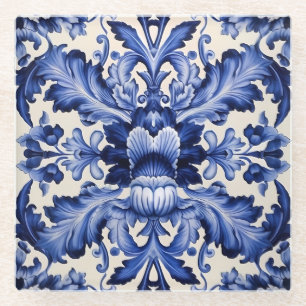 Dessous-de-verre En Verre Élégant Chic Delware Blue Flower