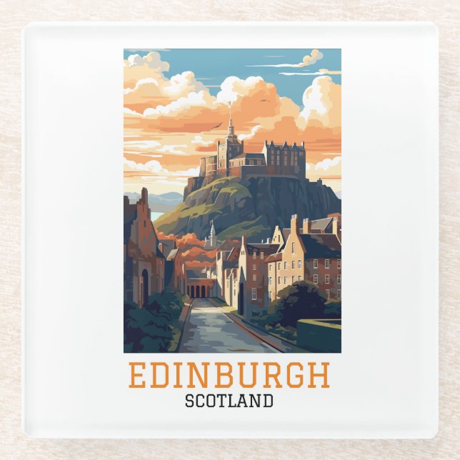 Dessous-de-verre En Verre Elegant Edinburgh Scotland Castle Vintage Travel (Devant)