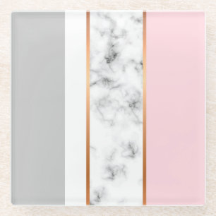 Dessous-de-verre En Verre Élégant Marbre blanc gris rose