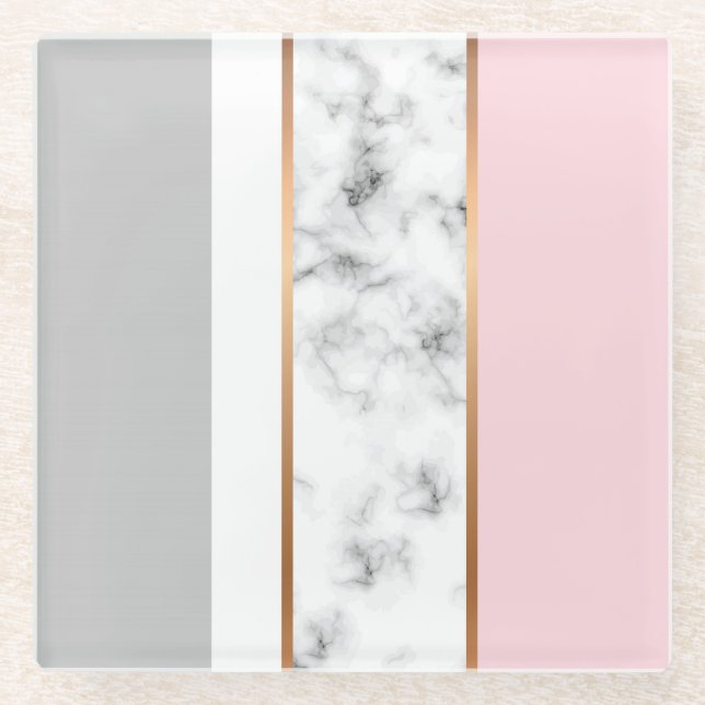 Dessous-de-verre En Verre Élégant Marbre blanc gris rose (Devant)